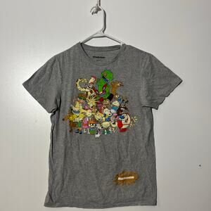Nickelodeon TV 90’s Retro Characters 2 Sided T-Shirt Gray Cotton Mens Size Small
